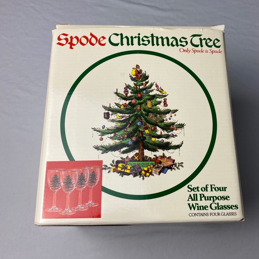 Spode Christmas Tree All Purpose Wine Glasses Set of 3 Gold Rim 3SCTR990
